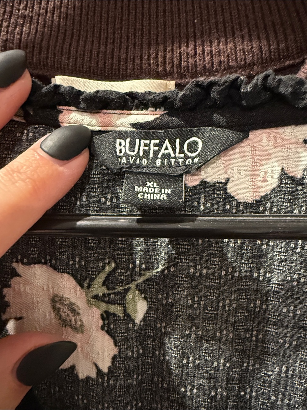 Buffalo David Bitton Black Floral Tie-Neck Blouse - Picture 3 of 3